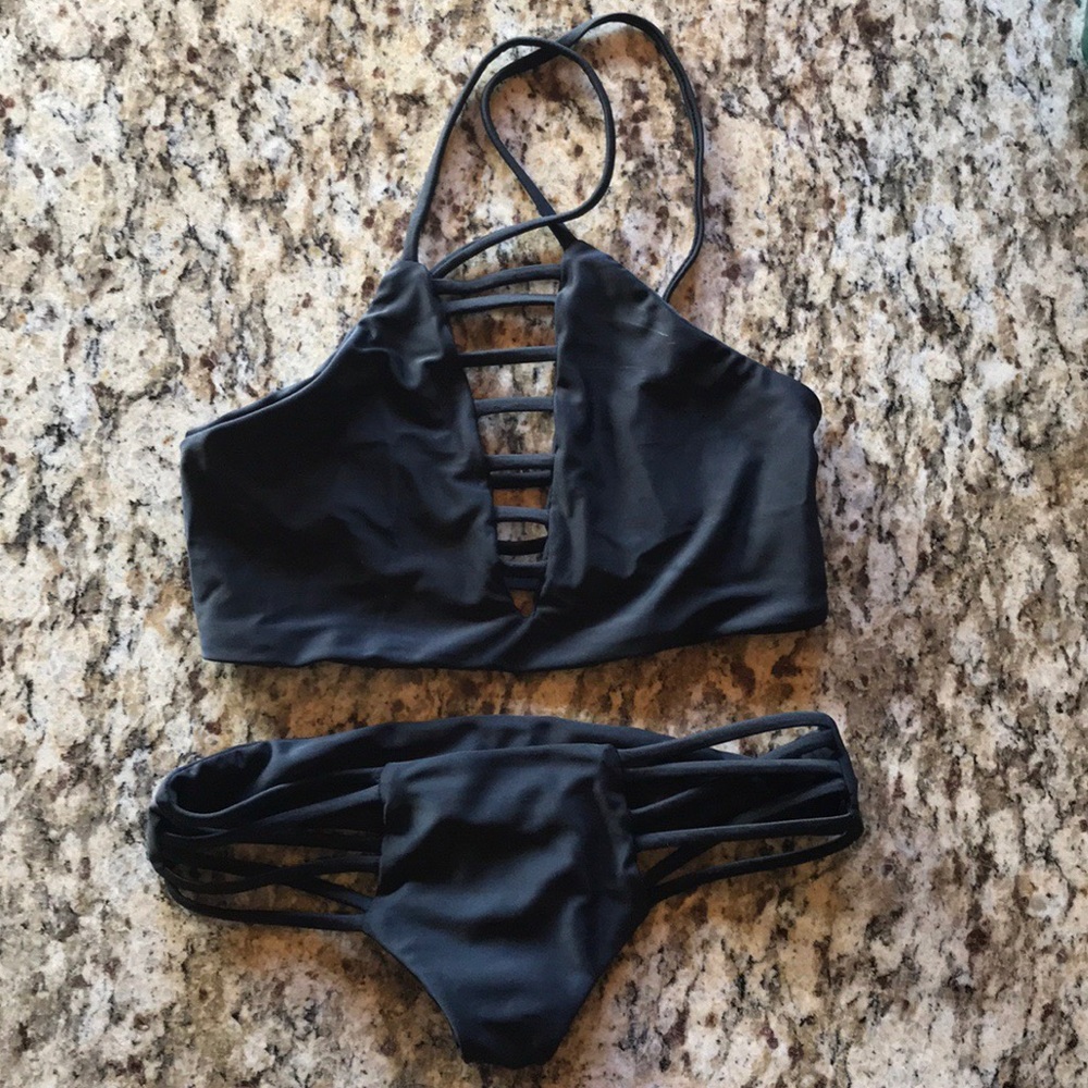 Salty Honey Black Strappy Bikini “Frisky” Set